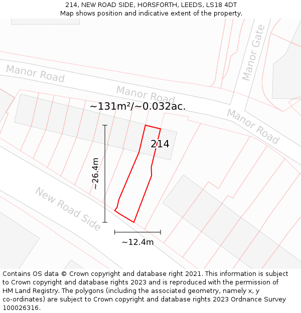214, NEW ROAD SIDE, HORSFORTH, LEEDS, LS18 4DT: Plot and title map