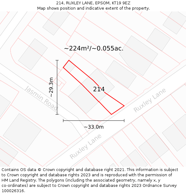 214, RUXLEY LANE, EPSOM, KT19 9EZ: Plot and title map