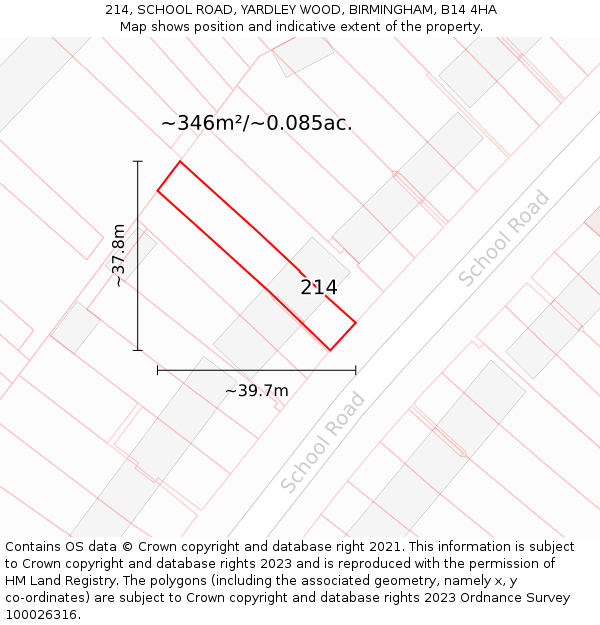 214, SCHOOL ROAD, YARDLEY WOOD, BIRMINGHAM, B14 4HA: Plot and title map
