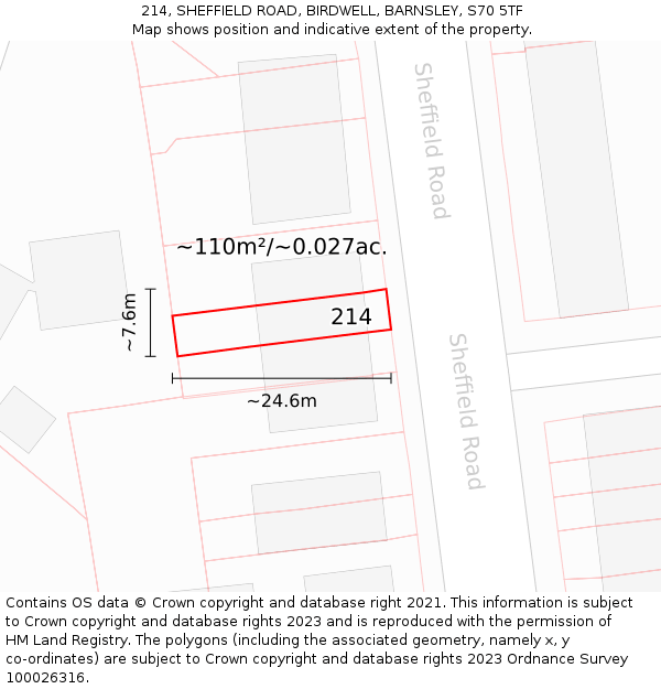 214, SHEFFIELD ROAD, BIRDWELL, BARNSLEY, S70 5TF: Plot and title map