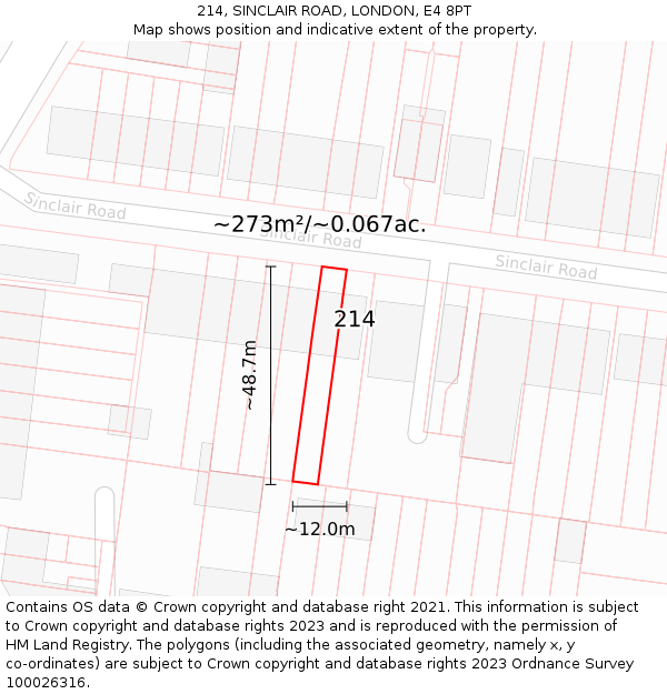 214, SINCLAIR ROAD, LONDON, E4 8PT: Plot and title map