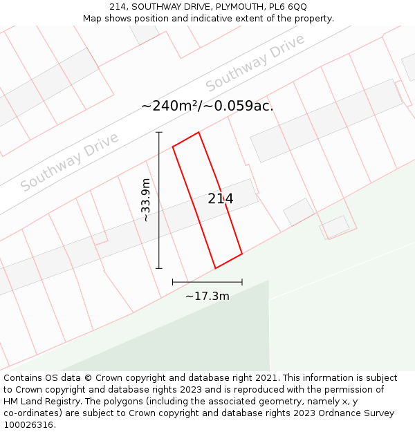 214, SOUTHWAY DRIVE, PLYMOUTH, PL6 6QQ: Plot and title map