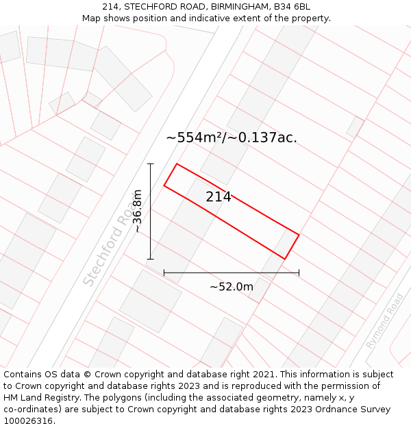 214, STECHFORD ROAD, BIRMINGHAM, B34 6BL: Plot and title map