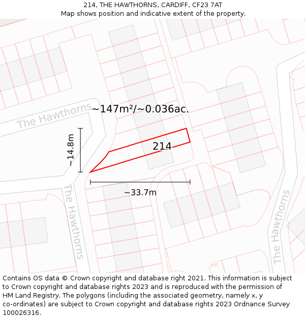 214, THE HAWTHORNS, CARDIFF, CF23 7AT: Plot and title map