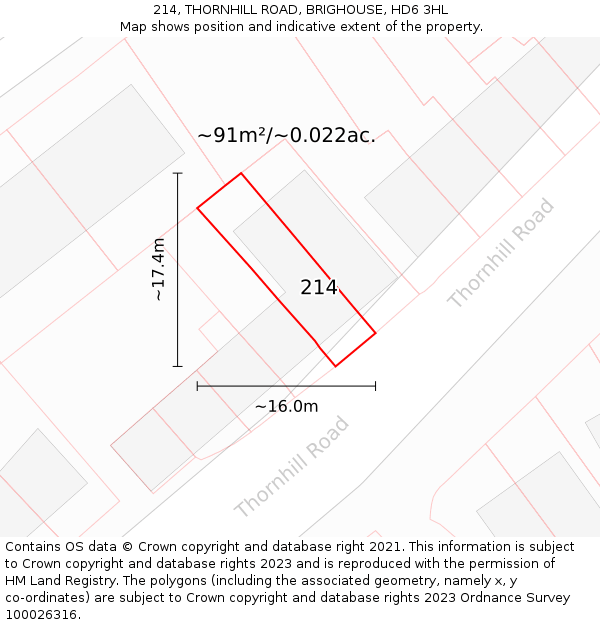 214, THORNHILL ROAD, BRIGHOUSE, HD6 3HL: Plot and title map