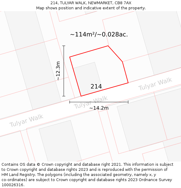 214, TULYAR WALK, NEWMARKET, CB8 7AX: Plot and title map