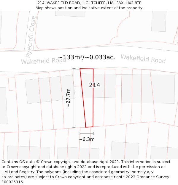 214, WAKEFIELD ROAD, LIGHTCLIFFE, HALIFAX, HX3 8TP: Plot and title map