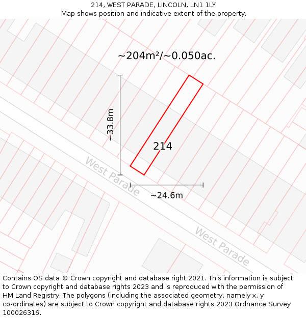 214, WEST PARADE, LINCOLN, LN1 1LY: Plot and title map