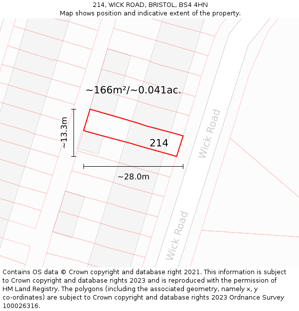 214, WICK ROAD, BRISTOL, BS4 4HN: Plot and title map