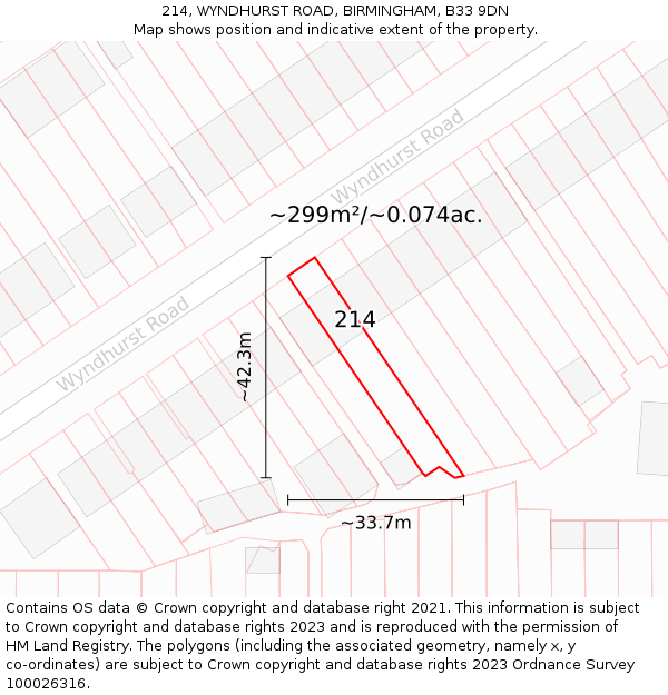 214, WYNDHURST ROAD, BIRMINGHAM, B33 9DN: Plot and title map