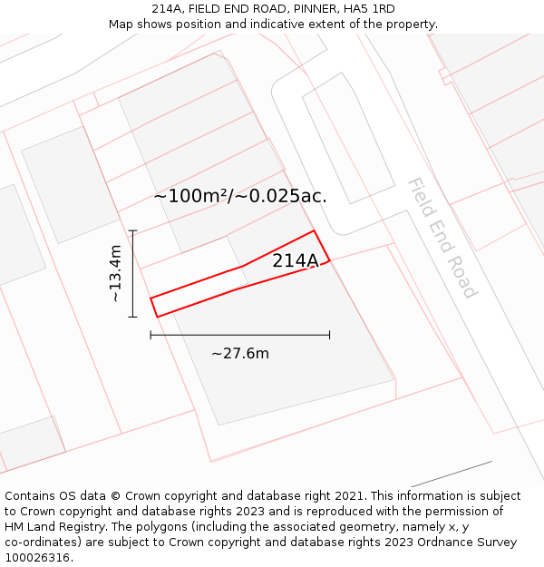 214A, FIELD END ROAD, PINNER, HA5 1RD: Plot and title map