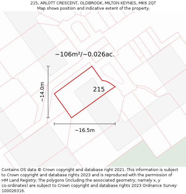 215, ARLOTT CRESCENT, OLDBROOK, MILTON KEYNES, MK6 2QT: Plot and title map