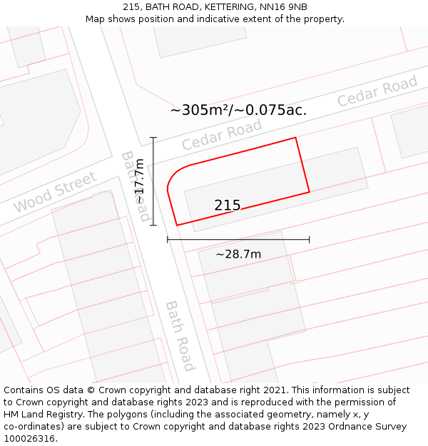 215, BATH ROAD, KETTERING, NN16 9NB: Plot and title map