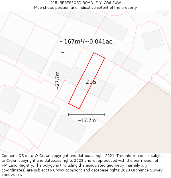 215, BERESFORD ROAD, ELY, CB6 3WW: Plot and title map