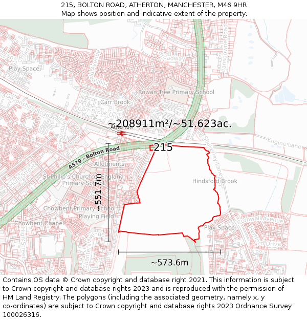 215, BOLTON ROAD, ATHERTON, MANCHESTER, M46 9HR: Plot and title map