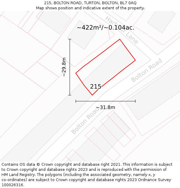 215, BOLTON ROAD, TURTON, BOLTON, BL7 0AQ: Plot and title map