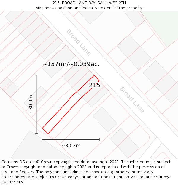 215, BROAD LANE, WALSALL, WS3 2TH: Plot and title map