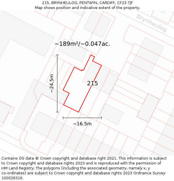 215, BRYNHEULOG, PENTWYN, CARDIFF, CF23 7JF: Plot and title map