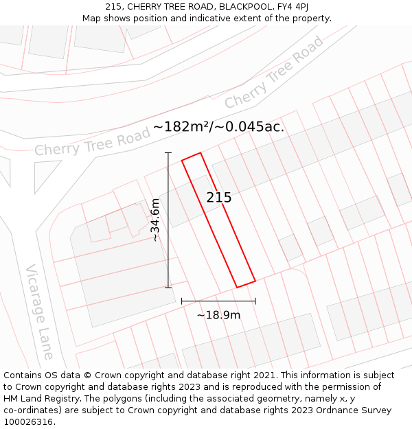 215, CHERRY TREE ROAD, BLACKPOOL, FY4 4PJ: Plot and title map