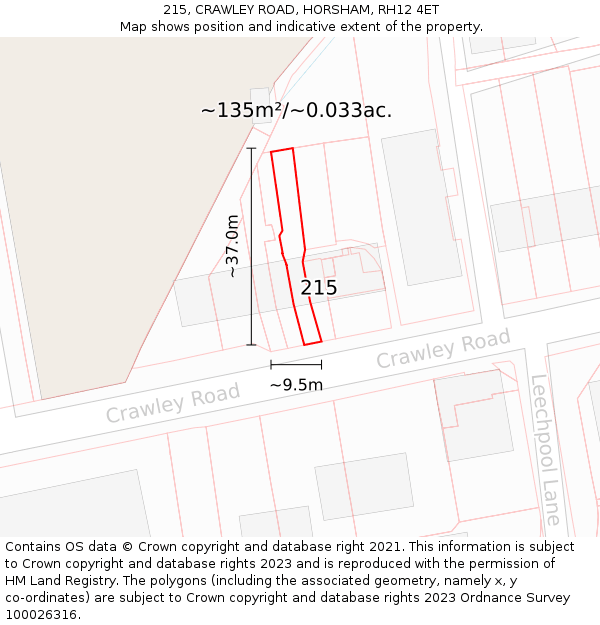 215, CRAWLEY ROAD, HORSHAM, RH12 4ET: Plot and title map