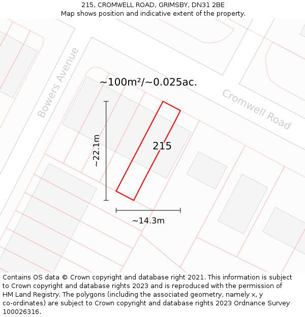 215, CROMWELL ROAD, GRIMSBY, DN31 2BE: Plot and title map