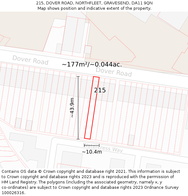 215, DOVER ROAD, NORTHFLEET, GRAVESEND, DA11 9QN: Plot and title map