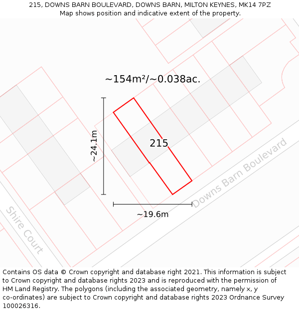 215, DOWNS BARN BOULEVARD, DOWNS BARN, MILTON KEYNES, MK14 7PZ: Plot and title map