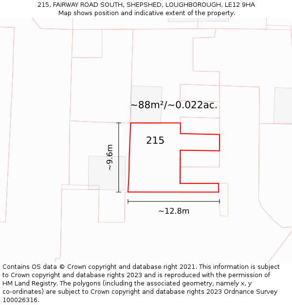 215, FAIRWAY ROAD SOUTH, SHEPSHED, LOUGHBOROUGH, LE12 9HA: Plot and title map
