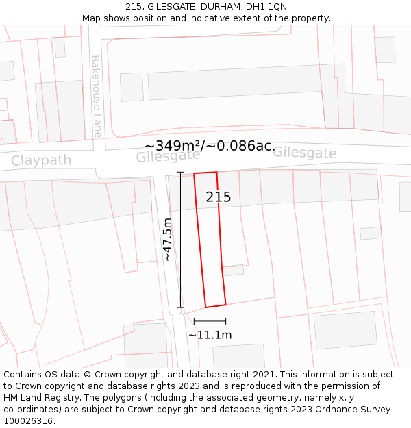 215, GILESGATE, DURHAM, DH1 1QN: Plot and title map