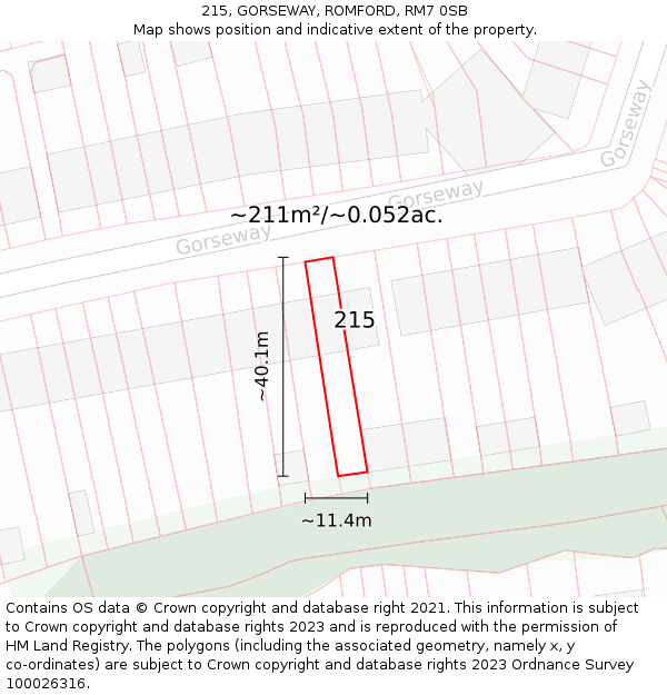 215, GORSEWAY, ROMFORD, RM7 0SB: Plot and title map