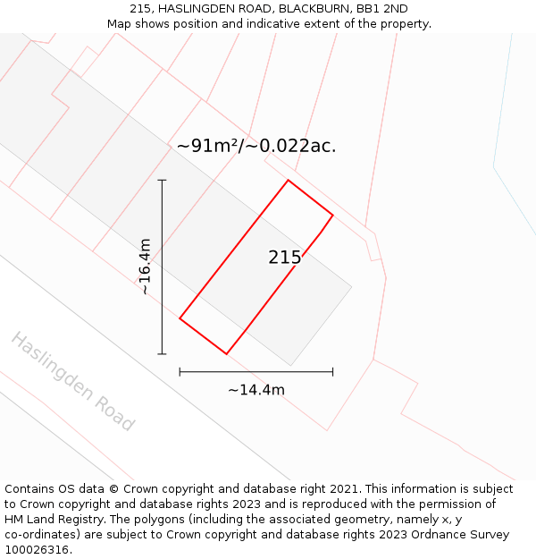 215, HASLINGDEN ROAD, BLACKBURN, BB1 2ND: Plot and title map