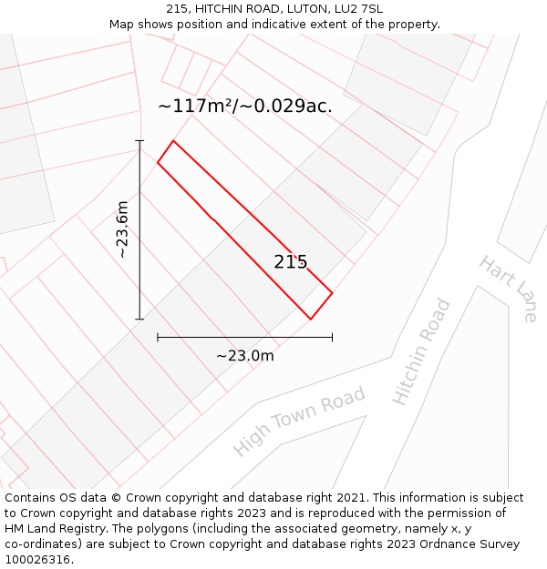 215, HITCHIN ROAD, LUTON, LU2 7SL: Plot and title map