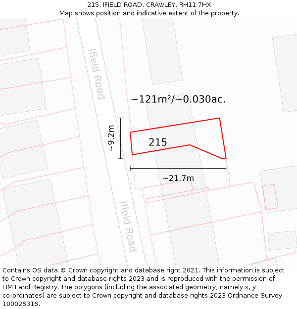 215, IFIELD ROAD, CRAWLEY, RH11 7HX: Plot and title map