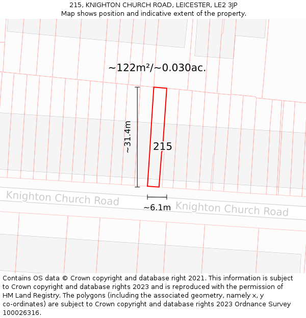 215, KNIGHTON CHURCH ROAD, LEICESTER, LE2 3JP: Plot and title map