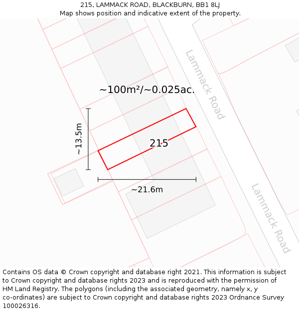 215, LAMMACK ROAD, BLACKBURN, BB1 8LJ: Plot and title map