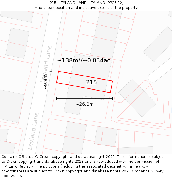 215, LEYLAND LANE, LEYLAND, PR25 1XJ: Plot and title map