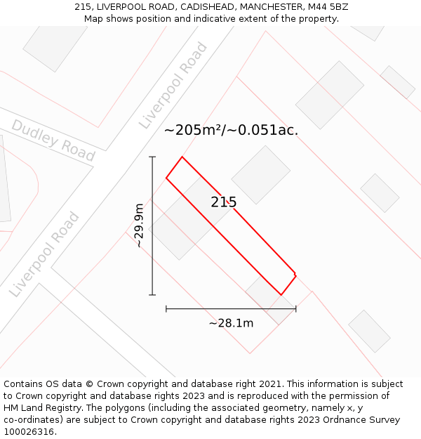 215, LIVERPOOL ROAD, CADISHEAD, MANCHESTER, M44 5BZ: Plot and title map