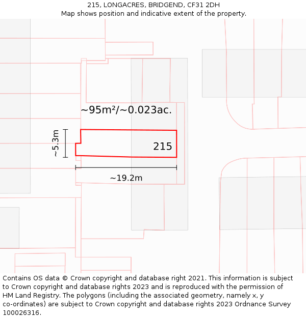 215, LONGACRES, BRIDGEND, CF31 2DH: Plot and title map