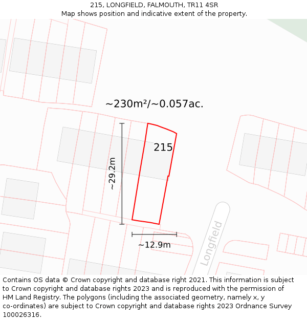 215, LONGFIELD, FALMOUTH, TR11 4SR: Plot and title map