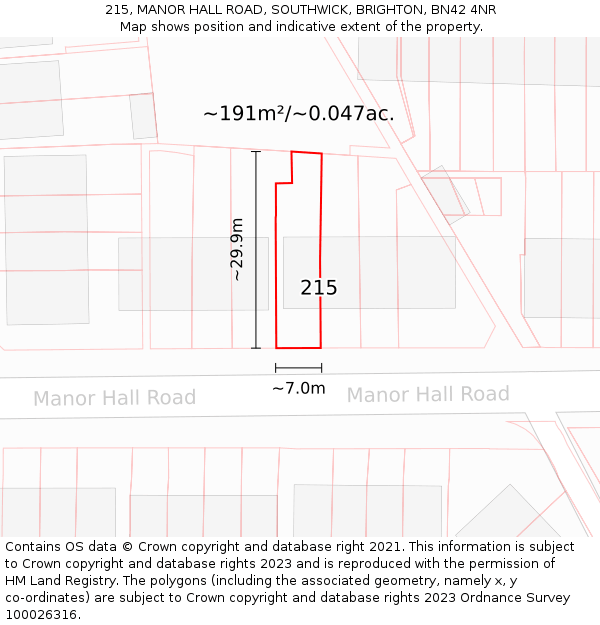 215, MANOR HALL ROAD, SOUTHWICK, BRIGHTON, BN42 4NR: Plot and title map
