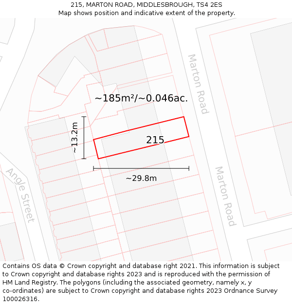 215, MARTON ROAD, MIDDLESBROUGH, TS4 2ES: Plot and title map