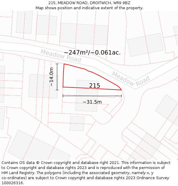 215, MEADOW ROAD, DROITWICH, WR9 9BZ: Plot and title map