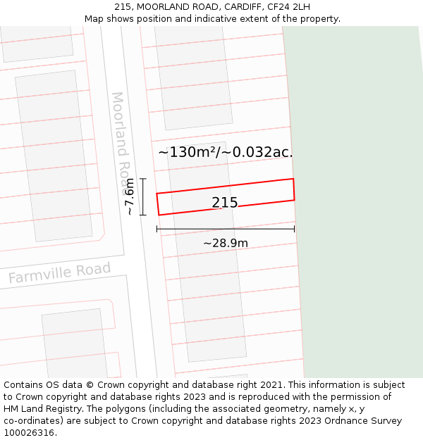 215, MOORLAND ROAD, CARDIFF, CF24 2LH: Plot and title map