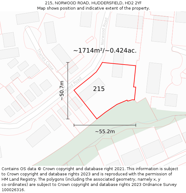 215, NORWOOD ROAD, HUDDERSFIELD, HD2 2YF: Plot and title map