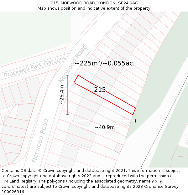 215, NORWOOD ROAD, LONDON, SE24 9AG: Plot and title map