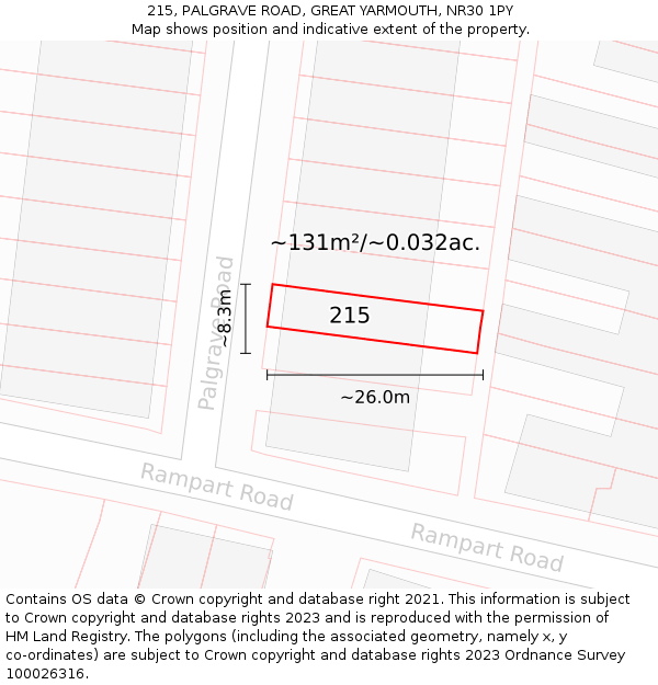 215, PALGRAVE ROAD, GREAT YARMOUTH, NR30 1PY: Plot and title map