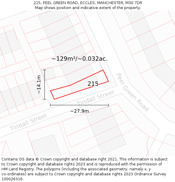 215, PEEL GREEN ROAD, ECCLES, MANCHESTER, M30 7DR: Plot and title map