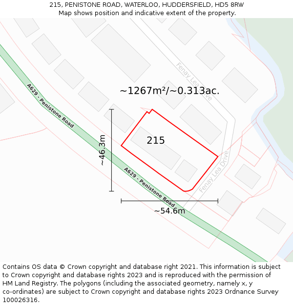 215, PENISTONE ROAD, WATERLOO, HUDDERSFIELD, HD5 8RW: Plot and title map