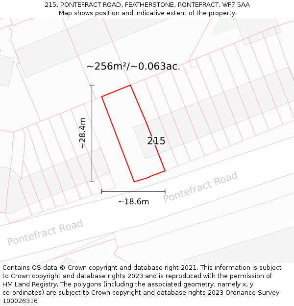 215, PONTEFRACT ROAD, FEATHERSTONE, PONTEFRACT, WF7 5AA: Plot and title map