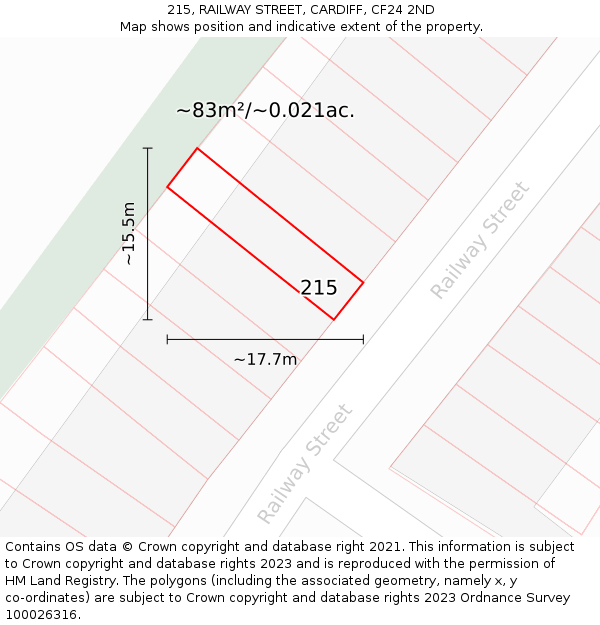 215, RAILWAY STREET, CARDIFF, CF24 2ND: Plot and title map